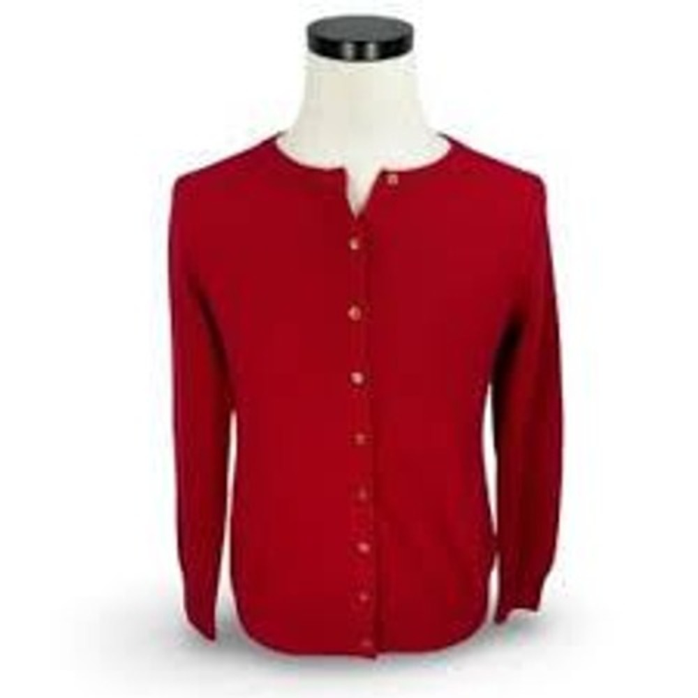 Foxcroft Cotton Cashmere Red Crimson Womens Button Front Cardigan Size Large